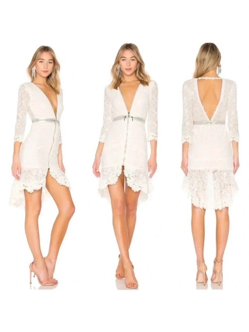 Alexis Parisa Dress in Eden Lace High Low White Zipper Size L